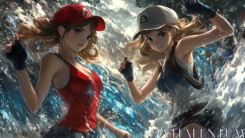 Twin trainers carve bright tidal paths through storm-slashed surf