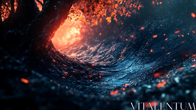 Blazing Tunnel Portal with Swirling Fire and Ice