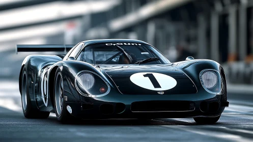 Legendary black race car poised for a thrilling fast start.