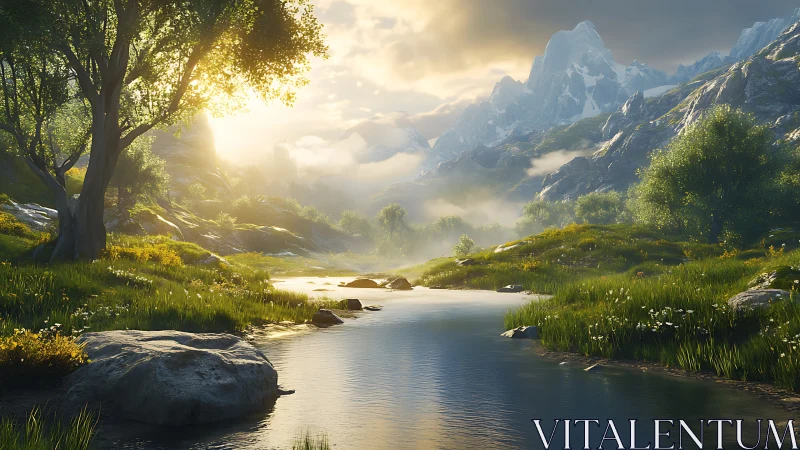 Sunlit mountain stream invites a quiet moment of wonder