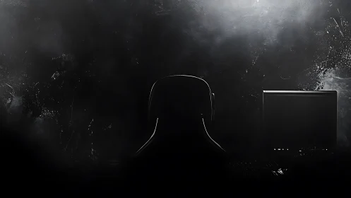 Dark gaming setup silhouette suggests minimalist tech workspace