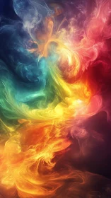 Colorful swirling nebula flows through cosmic darkness.