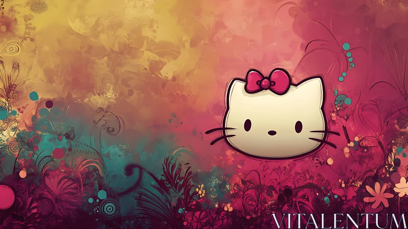 Hello Kitty Character Portrait with Gradient Floral Background