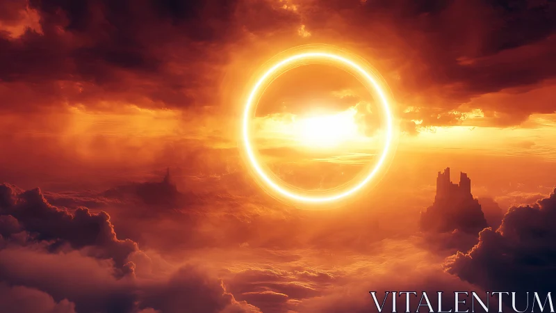 Luminous energy ring dominates volumetric cloudscape at sunset