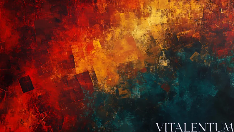 Abstract vibrant color blocks in dynamic fiery and cool tones.