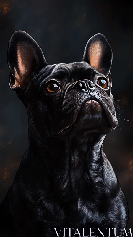 Digital portrait depicts a black French bulldog in profile