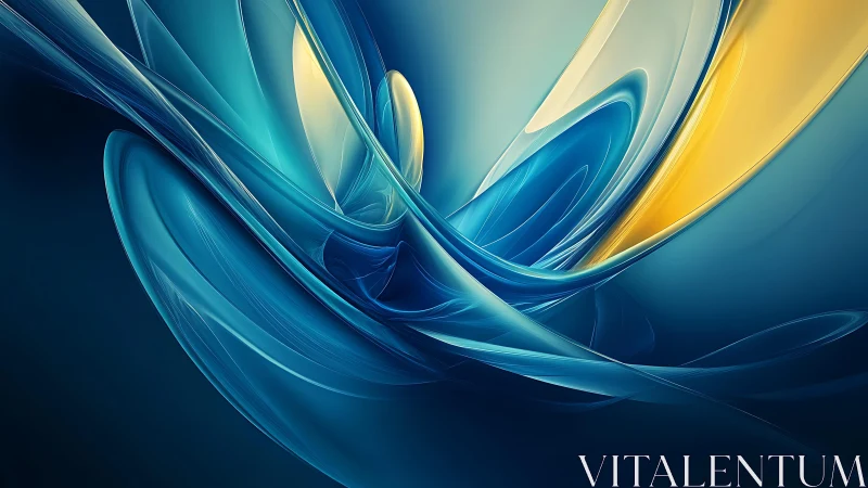 Dynamic Blue and Yellow Abstract Swirl Digital Art Background.