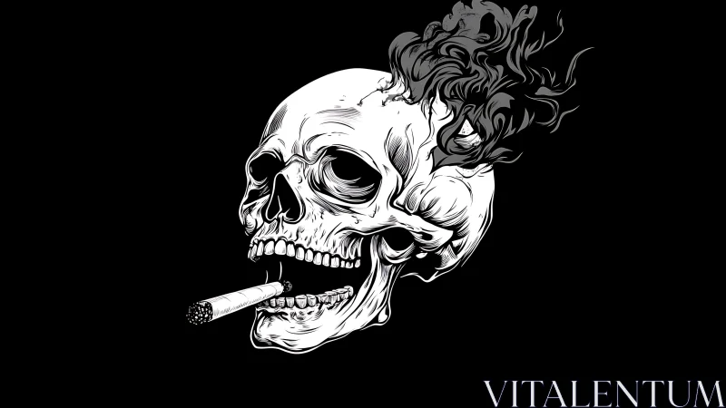 Grinning rebel skull exhaling ghost-smoke from burning vice.