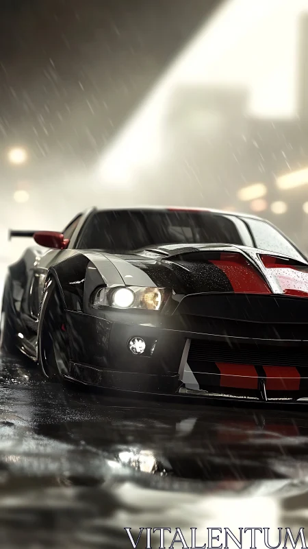Night rain turns this racing muscle car into glowing thunder