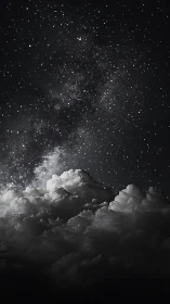Monochrome storm clouds under dense Milky Way starfield.