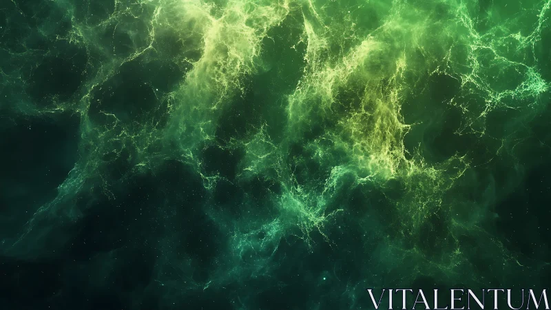 Emerald cosmic nebula swirling with luminous plasma clouds.