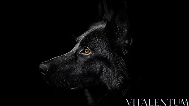 Black dog portrait glows against a dramatic dark void