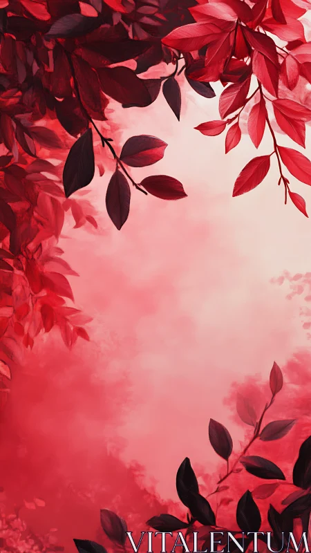 Red foliage branches framing soft gradient background.