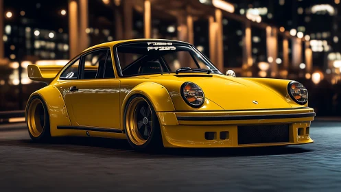 Widebody yellow classic sports car with track-focused aero package
