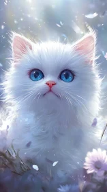 Celestial Whisker Dream: Ethereal White Cat Gazes Through Stardust