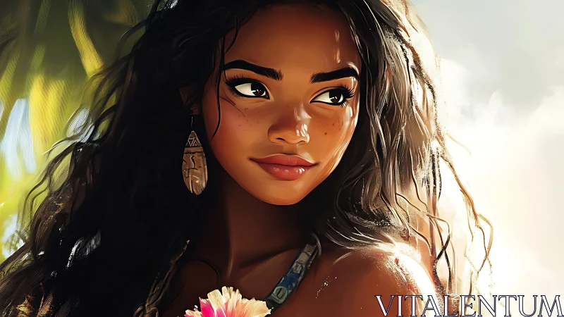 Island girl’s gentle smile glowing in golden sunlight.