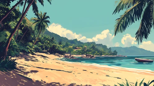 Stylized tropical beach rendered with volumetric cloud dynamics and directional light shadow casting