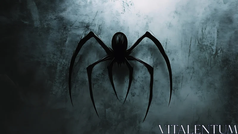 Shadowy spider emblem drifts over a cold textured wall