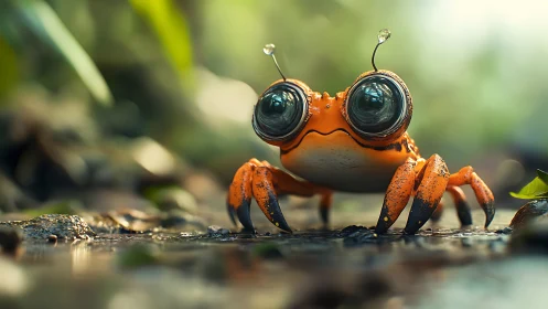 Bright-eyed forest frog scouts the tiny creek frontier