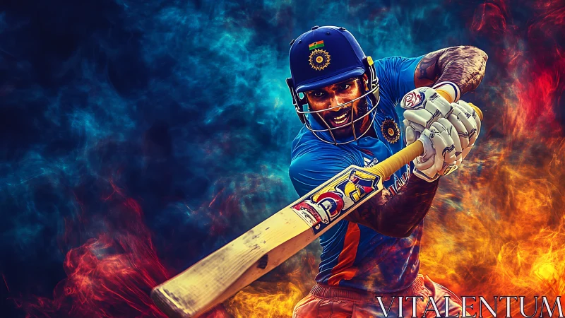 Blazing cricket warrior carves a shot through molten twilight