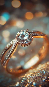 Macro analysis of pav&eacute; diamond ring in warm bokeh field.