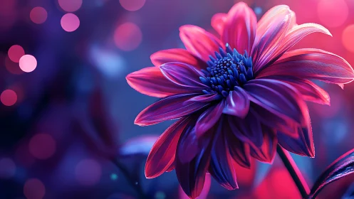 Neon-Illuminated Gerbera Daisy with Chromatic Gradient Petals