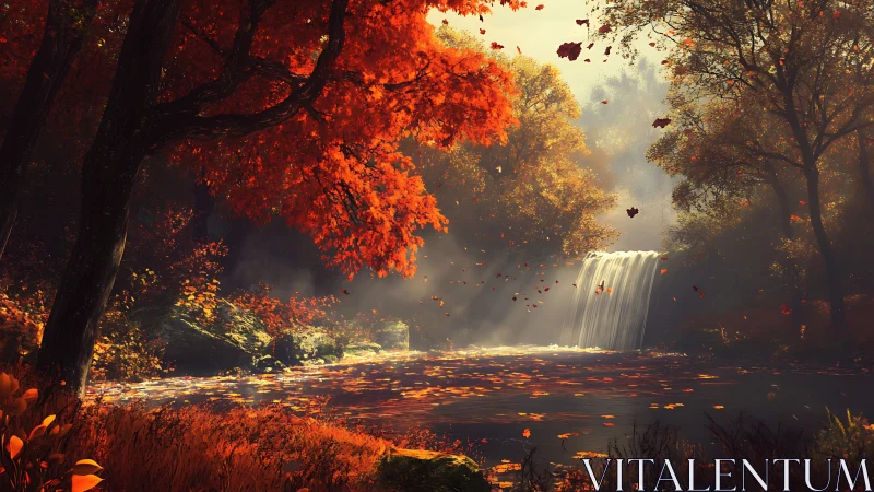 Golden autumn waterfall invites a quiet moment of wonder