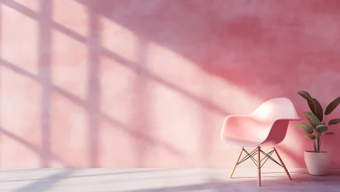 Minimalist pink interior with molded chair and soft window light
