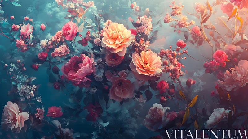 Dreamy Garden of Blooming Roses in Soft Coral and Rose Tones