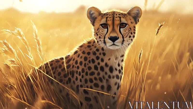Acinonyx jubatus: Cheetah Portrait in Golden Savanna Habitat Environment