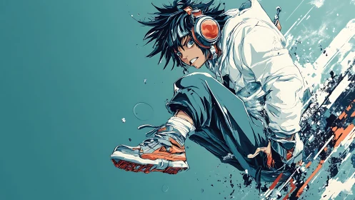 Sky-leaping street runner blasting color through silence.