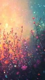 Luminous wildflowers under dual-toned ethereal twilight glow.