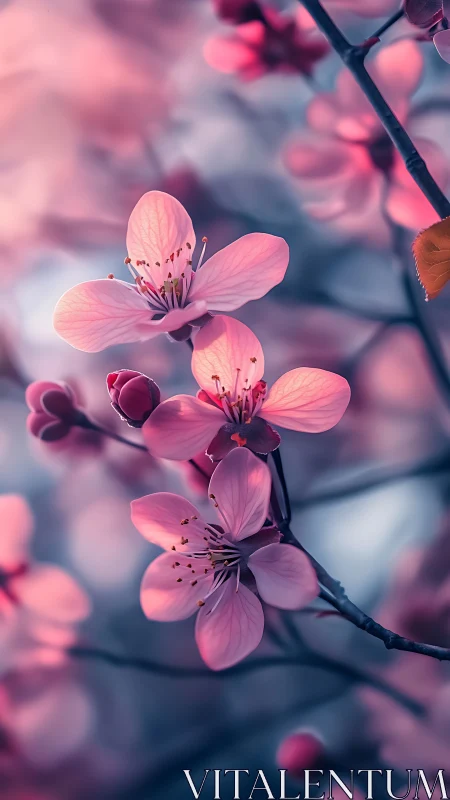 Pink Cherry Blossoms in Shallow Depth of Field with Selective Focus Photography