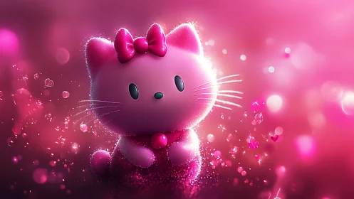 Glowing Pink Hello Kitty Character in Magical Sparkle Effect.