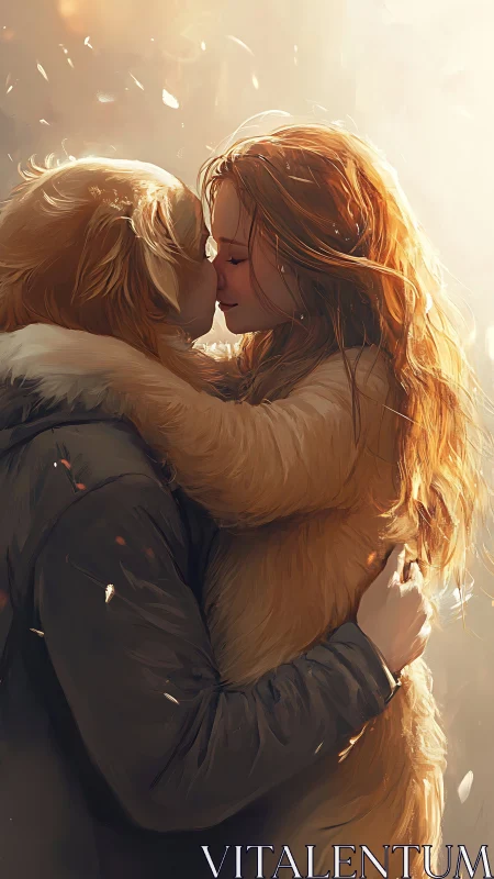Golden Moment: Two Figures Embrace in Warm Sunlight.