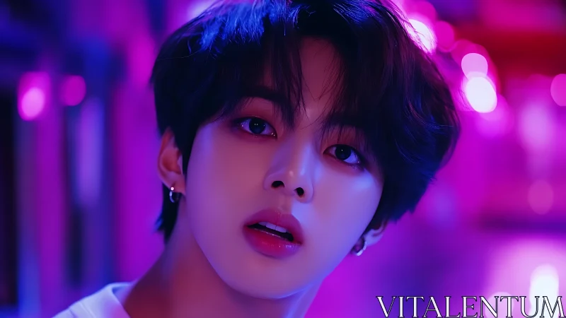 Neon-lit digital portrait with cyberpunk chromatic bokeh focus.