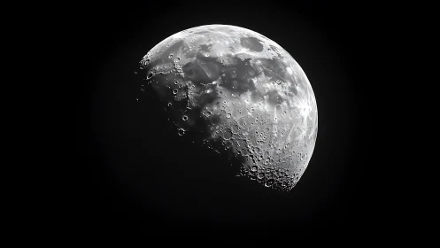 Lunar surface captured in high contrast partial phase view