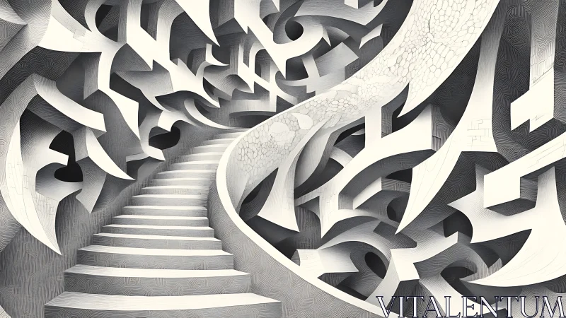 Parametric staircase in monochrome recursive architectural voids