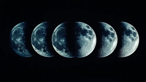 Moonlit rhythm in five shifting crescent night portraits.