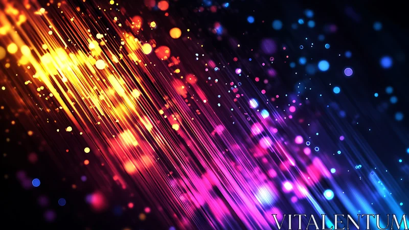 Colorful diagonal light streaks and bokeh on dark field.