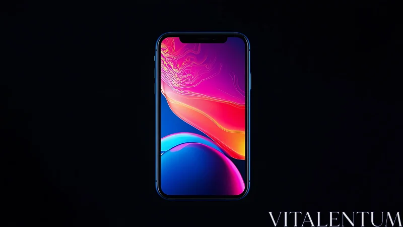 Smartphone display with neon gradient wallpaper design.