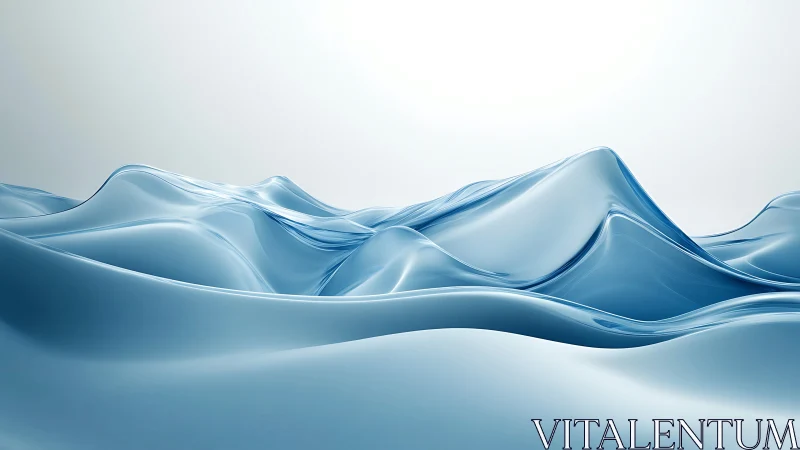 Liquid glass dunes form smooth blue abstract landscape.