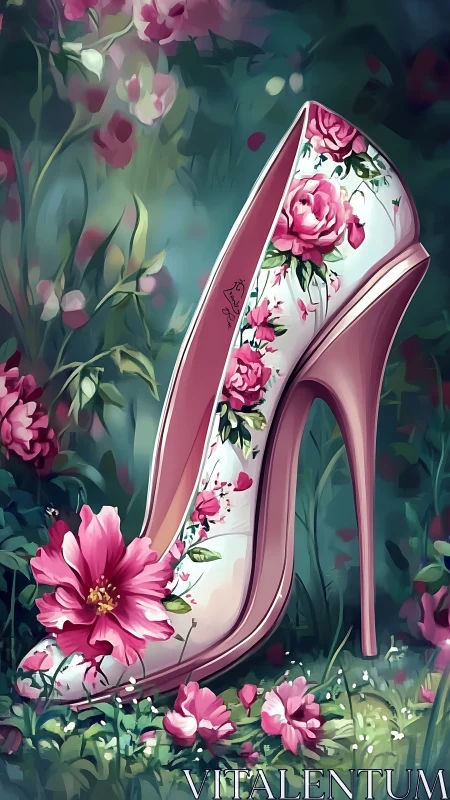 Floral stiletto artifact in botanically saturated digital vignette.