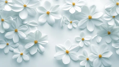 Ethereal White Florals with Golden Centers 3D Render.