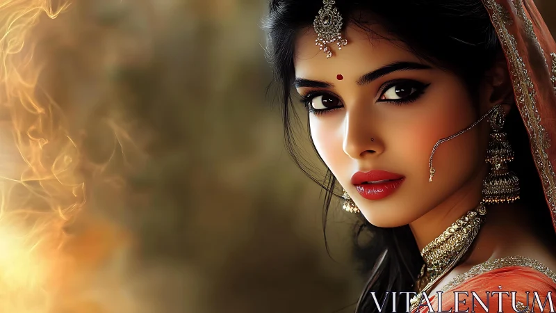 Elegant Indian bridal portrait glows in warm cinematic light