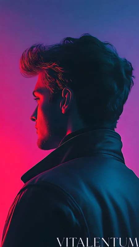 Neon side-profile portrait glows with bold cinematic contrast