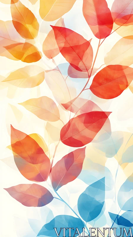 Gentle rainbow leaves drifting through soft morning light.