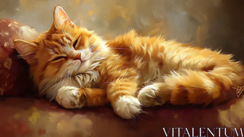 Ginger tabby cat in repose: digital rendering with impressionistic brushwork