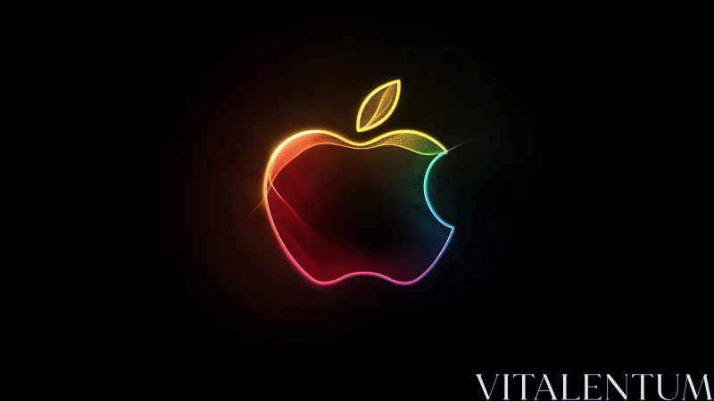 Neon multicolor apple outline renders luminous edge gradients