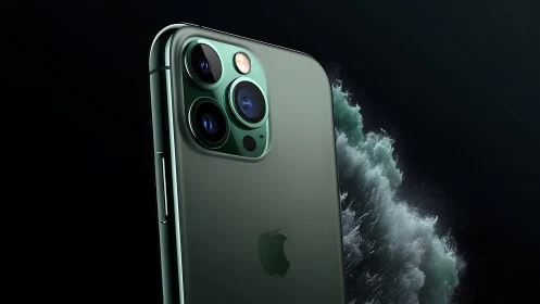 Advanced smartphone displaying triple-lens camera module with titanium frame in alpine green finish